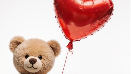 Teddy Bear with Red Heart Balloon - A Symbol of Love and Affection.
