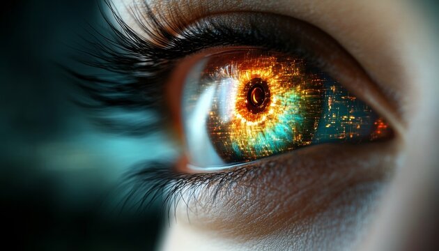 Futuristic Eye Graphic Showcasing Advanced Microchip Architecture in Modern Cyberspace Environment