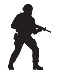 Soldier Silhouette, Military Vector, Armed Tactical Figure, Combat Soldier Clipart, Army Silhouette Illustration, Tactical Forces Graphic