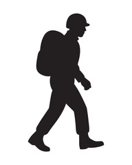 Soldier Walking Silhouette, Military Backpack Vector, Armed Forces Marching Illustration