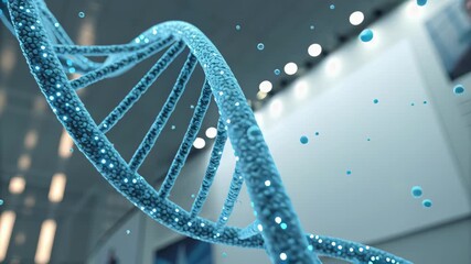 Genome engineering process. Digital Illustration of Glowing DNA Strand Futuristic Laboratory and Modern Exhibition Space Highlighting Genetic - Powered by Adobe