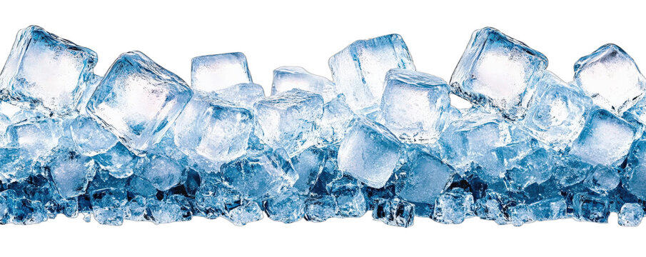 A group of clear ice cubes arranged in a row