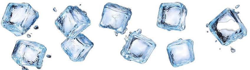 Obraz premium Clear and transparent ice cubes floating in mid-air