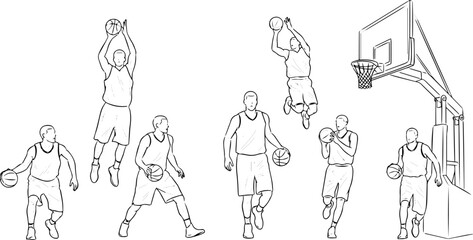 Basketball player line art illustration dynamic action digital connectivity