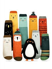 Funny cartoon socks and penguin