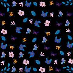 Vintage Butterfly & Flower Repeat Pattern