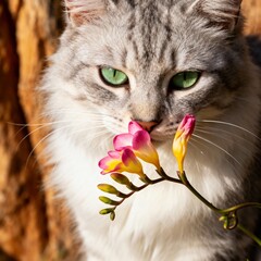 cat with flower