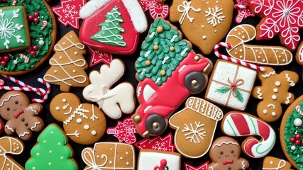 Gingerbread, Christmas cookies, and ornamental holiday baked goods. Christmas gingerbread as a backdrop for your design - Powered by Adobe