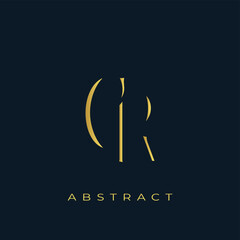 CR Abstract Golden Logo Design. Abstract Golden Symbol Composition on a Dark Navy Blue Background