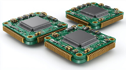 Group of compact embedded processor boards arranged together to illustrate scalable computing power for robotics, automation and the expanding world of connected electronic devices.
