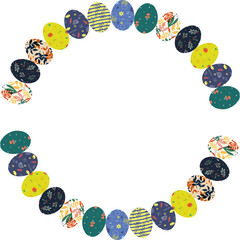 Painted Easter eggs frame with empty space. Copy space on transparent background. Easter egg hunt