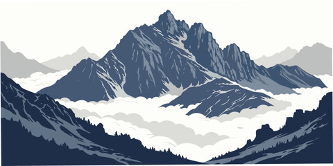 majestic mountain landscape with snow capped peaks rising above clouds and forested slopes scenic alpine wilderness panorama view