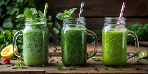 Antioxidant natural fresh green drink, beneficial vitamins and health.