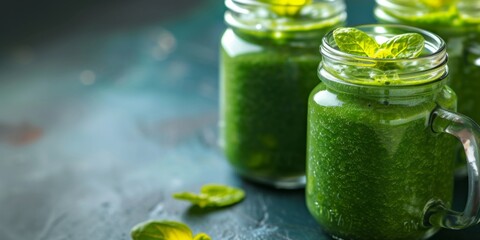 Antioxidant natural fresh green drink, beneficial vitamins and health.