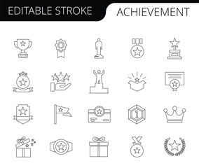Trophy, Award, and Achievement Line Icons Set (Editable Stroke)