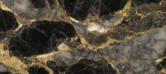 Stunning black marble texture featuring dramatic gold veins, perfect for luxurious design projects.