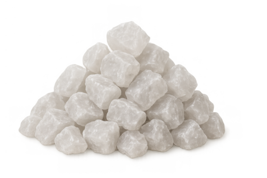 Pile of pure white rock sugar crystals ready for sweetening food and beverages, transparent background