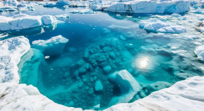Beautiful glacier lagoon with clear turquoise water and floating icebergs. Climate change and global warming concept. Nature background.