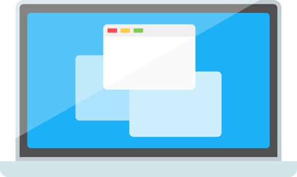 Laptop icon. Notebook with open tabs isolated on white background. Vector cartoon illustration, poster.