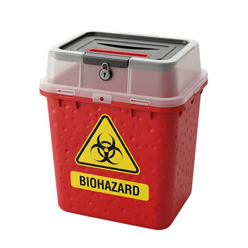Red Biohazard Sharps Container with Yellow Biohazard Symbol and Lock biohazard container