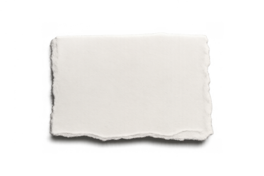 White paper piece with ripped, jagged edges, offering a textured, blank canvas on a transparent background for various uses