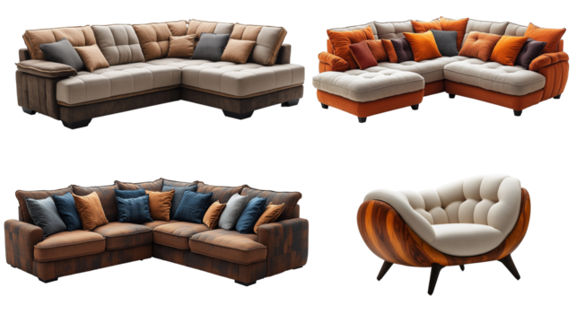 four different large sofas on an isolated background
