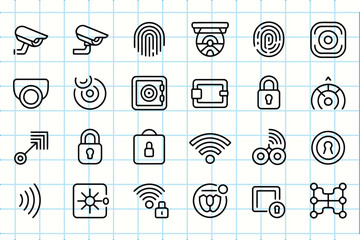 Collection of security and surveillance icons in a grid layout