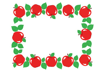 Vector Illustration of Red Apple and Green Leaf Decorative Border Frame for Food or School Design