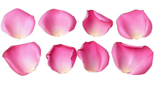 Several pink rose petals isolated on white background