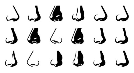 Set of Human Noses Side View Silhouette and Outline Icons Vector Collection