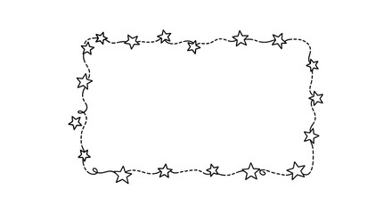 Hand Drawn Doodle Star Border Frame Connected by Dashed Line Black and White Vector