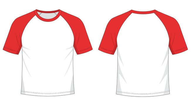 Technical Fashion Flat Sketch of Short Sleeve Raglan T-Shirt Template Front and Back View