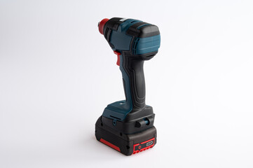 Back to front view of blue and black power drive on white background