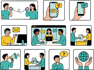 Adobe IllustrBusiness Communication Vector Set – Meeting, Messaging, Collaboration, Digital Interaction Iconsator Artwork