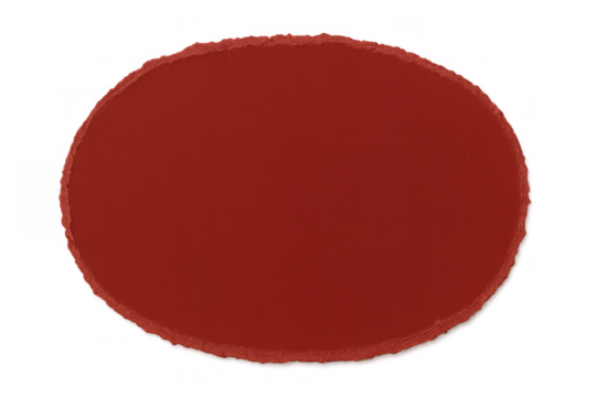 Red oval torn paper shape with ripped edges, offering a blank design template on a transparent background - Powered by Adobe
