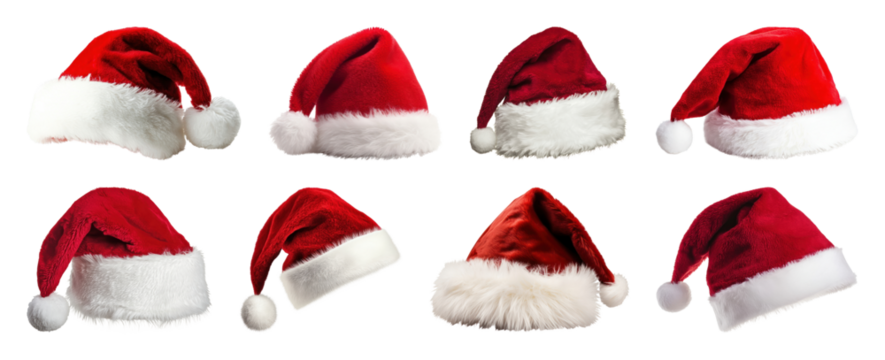 PNG Eight festive Santa hats collection, element set on transparent background - Powered by Adobe