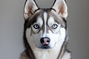 Obraz premium Stunning Portrait of a Siberian Husky with Striking Blue Eyes Captivating Attention in Nature