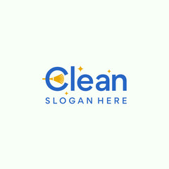 Modern Cleaning Service Logo with Broom and Sparkles