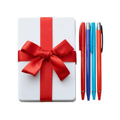 Holiday stationery gift set with notepad and pens. Isolated white background. Png format