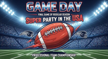Game day excitement for the professional team championship, super party in the USA, final game of the regular season in a packed stadium arena