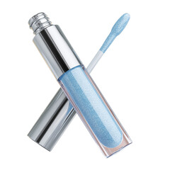 Icy blue lip gloss with pearl shimmer. Isolated white background. Png format