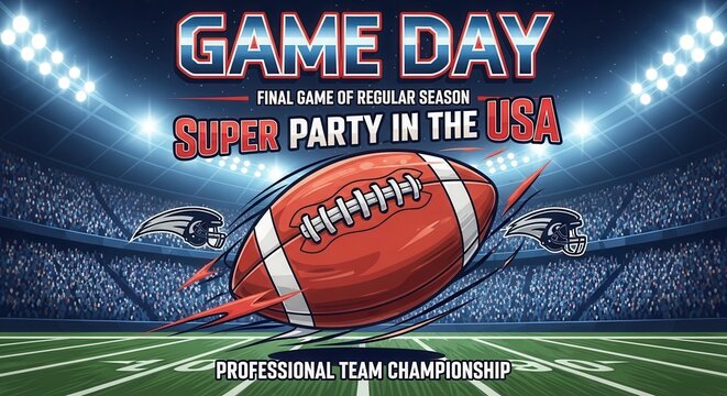 Game day excitement for the professional team championship, super party in the USA, final game of the regular season in a packed stadium arena