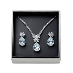 Luxury jewelry gift set with earrings and necklace. Isolated white background. Png format