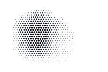 Abstract blue halftone hex dots pattern creating fading grid on transparent background for modern designs