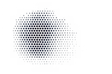 Abstract blue halftone hex dots pattern creating fading grid on transparent background for modern designs