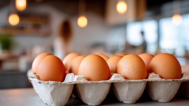 Man takes an organic egg from cardboard