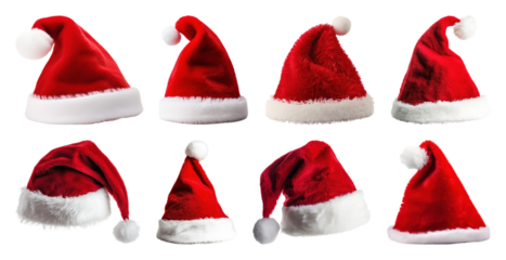 PNG Various Santa hats in red, element set on transparent background