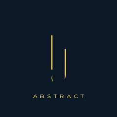 IJ Abstract Golden Logo Design. Abstract Golden Symbol Composition on a Dark Navy Blue Background