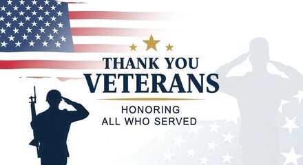 Patriotic tribute for veterans on Veterans Day honoring military service with American flag and saluting soldiers for social media or print