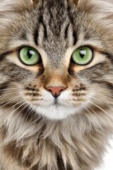 Graceful Purebred Maine Coon Cat with Unique Facial Expression Against a Seamless Studio Background